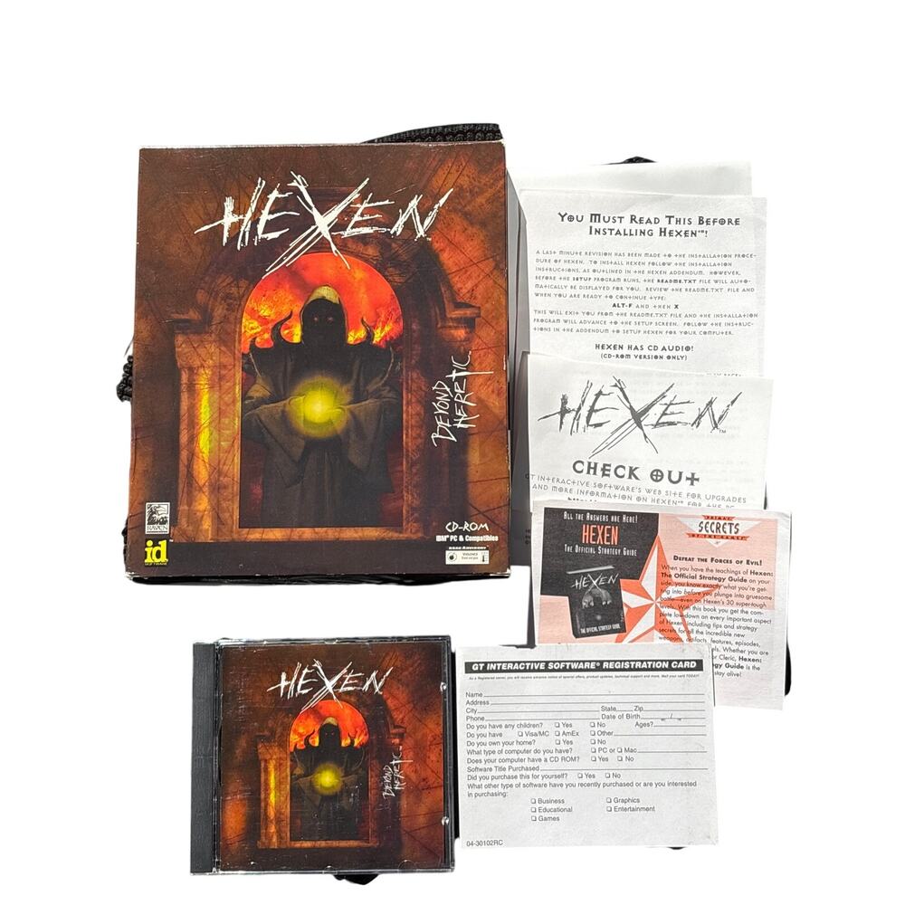 VTG Hexen Beyond Heretic + Big Box Manual & Poster PC\CD Video Game DOS